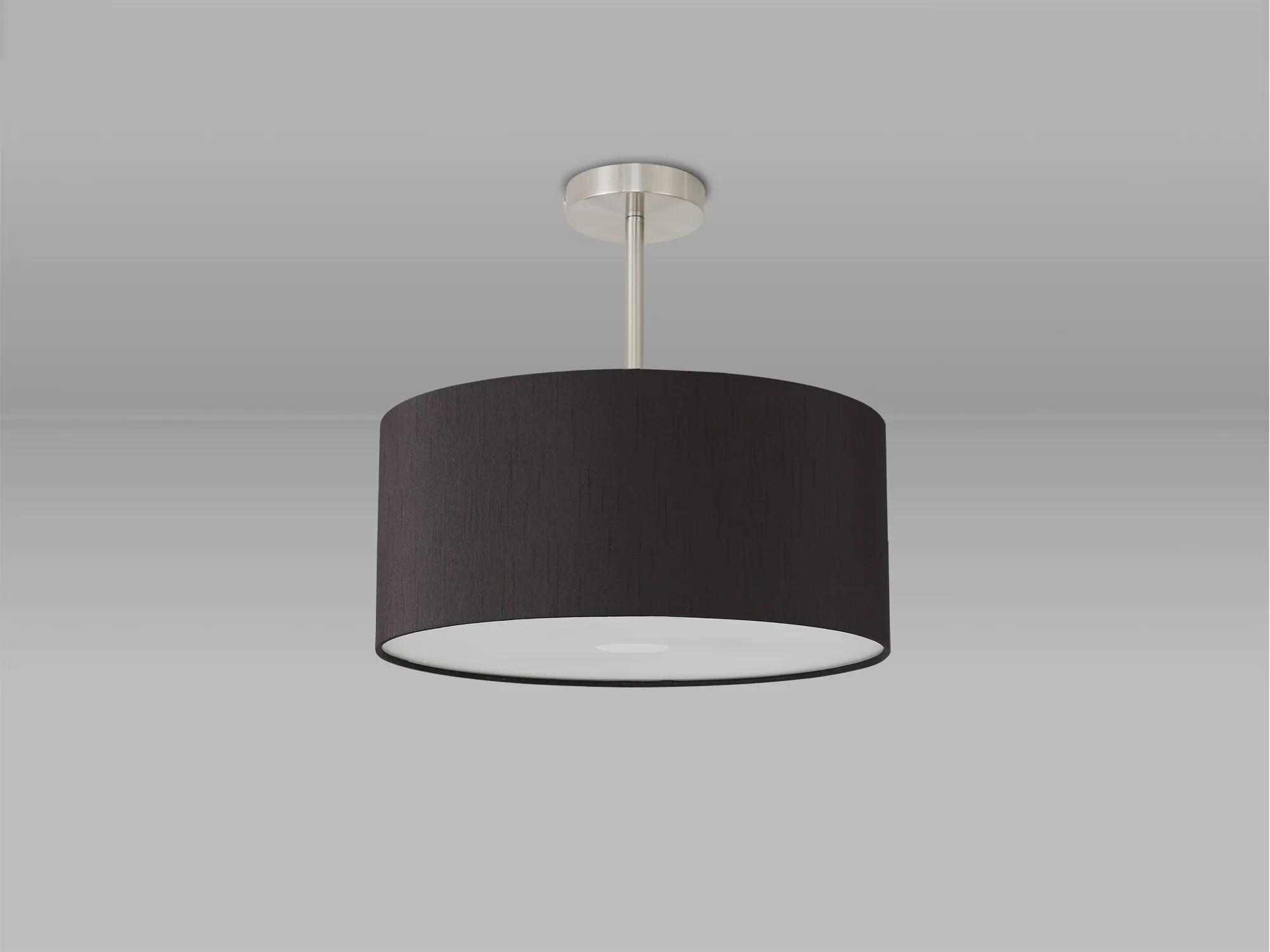 Baymont 40cm Semi Flush 1 Light Satin Nickel, Black, Frosted Diffuser DK0261  Deco Baymont SN BL